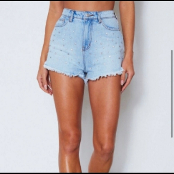 White Fox Boutique Pants - White Fox high rise raw hem acid wash jean shorts